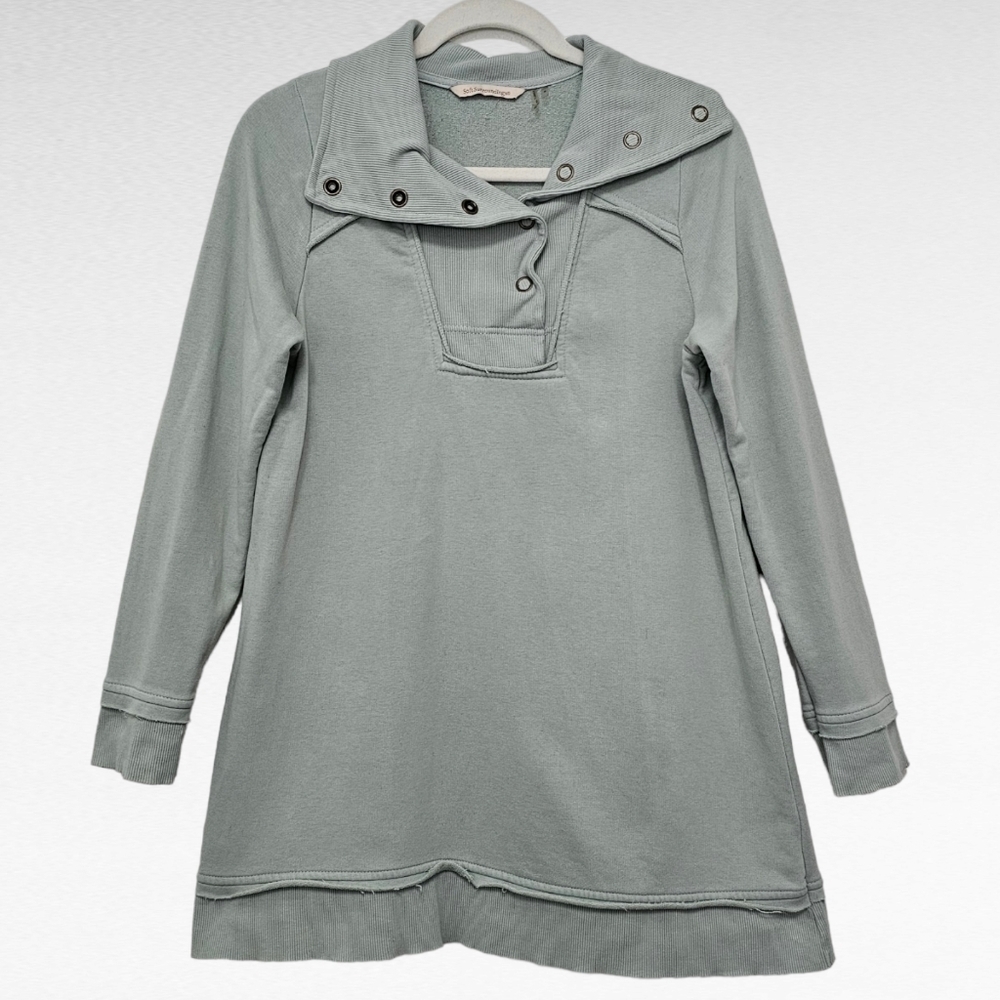 Soft Surroundings Snap Cowl Neck Blue Gray Tunic Length Sweatshirt Size Small